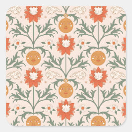 Pegatina Cuadrada Celestial Floral Sunburst Seamless Pattern Design