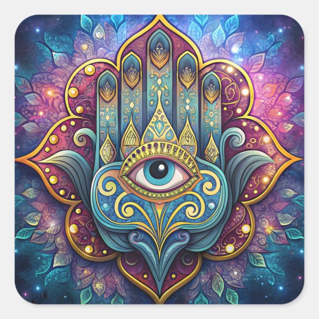 Pegatina Cuadrada Celestial Hamsa  (Anverso)
