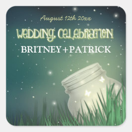Pegatina Cuadrada Celestial Mason Jar Firefly Wedding favorece las f