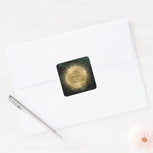 Pegatina Cuadrada Celestial Midnight Gold Moon Save The Date