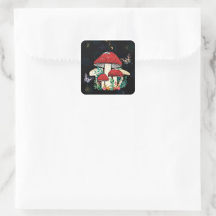 Pegatina Cuadrada Celestial Moon Boho Magic Mushrooms