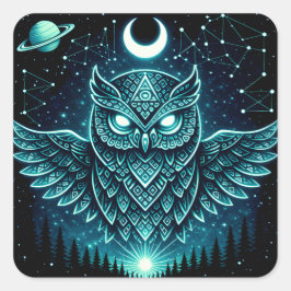 Pegatina Cuadrada Celestial Owl – Cosmic Wisdom Wildlife Galaxy
