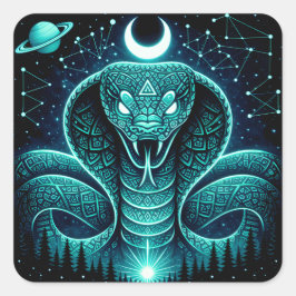 Pegatina Cuadrada Celestial Snake – Cosmic Ancient Wildlife Galaxy