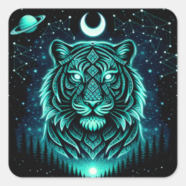 Pegatina Cuadrada Celestial Tiger – Cosmic Striker Wildlife Galaxy
