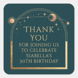 Pegatina Cuadrada Celestiales Cumpleaños Green Gold Gracias