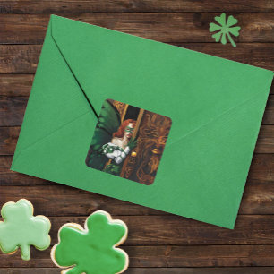 Pegatina Cuadrada Celta verde de hadas de contraseña