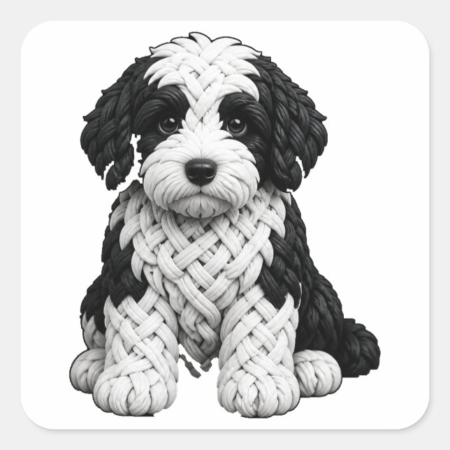 Pegatina Cuadrada Celtic Knot Sheepadoodle (Anverso)