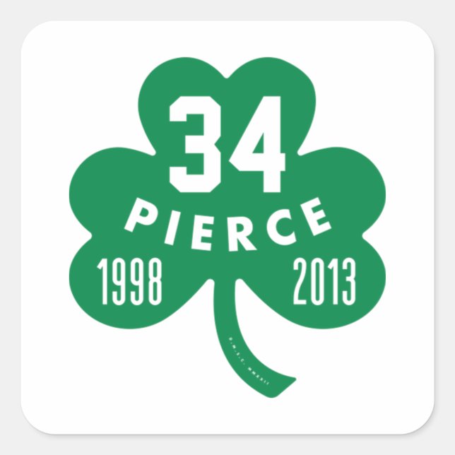 Pegatina Cuadrada Celtics - Pierce 34 Retirado Número Clover (Verde) (Anverso)