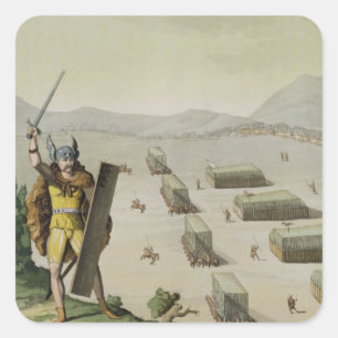 Pegatina Cuadrada Celts antiguos o Gauls en batalla, c.1800-18
