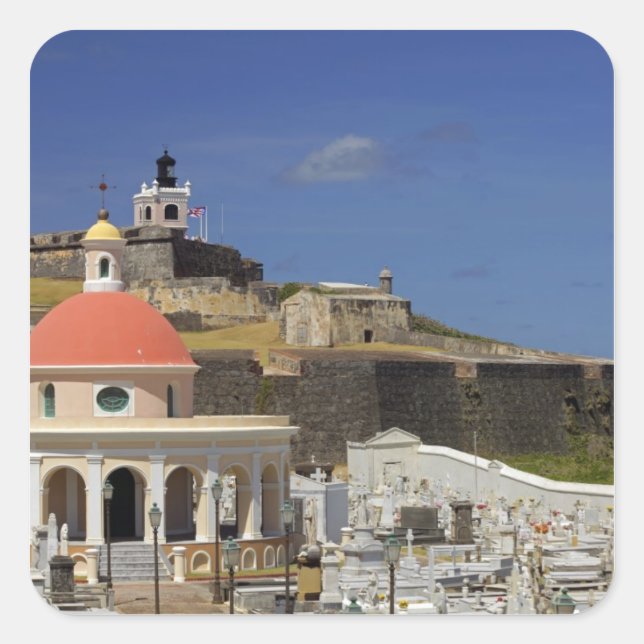 Pegatina Cuadrada Cementerio costero de Puerto Rico (Anverso)