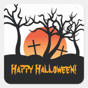 Pegatina Cuadrada Cementerio fantasma de Halloween