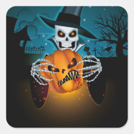 Pegatina Cuadrada Cementerio oscuro de Halloween