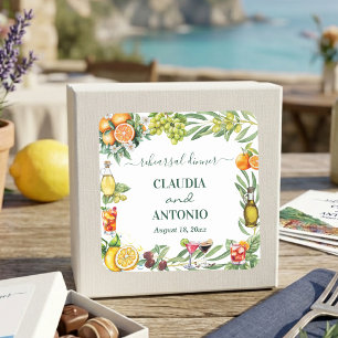 Pegatina Cuadrada Cena de ensayo de boda de cítricos italianos chic