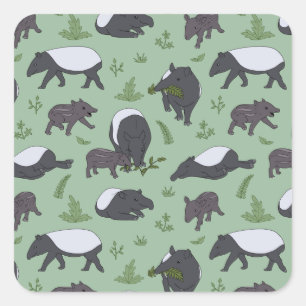 Pegatina Cuadrada Cena de la familia Tapir en verde
