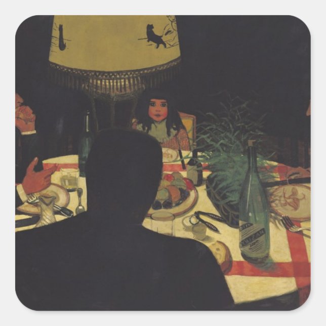 Pegatina Cuadrada Cena de Lamplight, 1899 (Anverso)