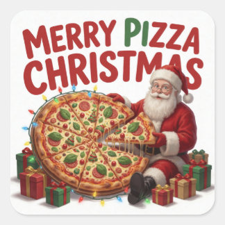 Pegatina Cuadrada Cena de Navidad de Santa Pizza Celebración