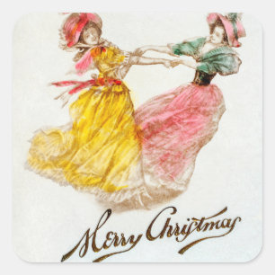 Pegatina Cuadrada Cena de navidades con festividades de baile de muj