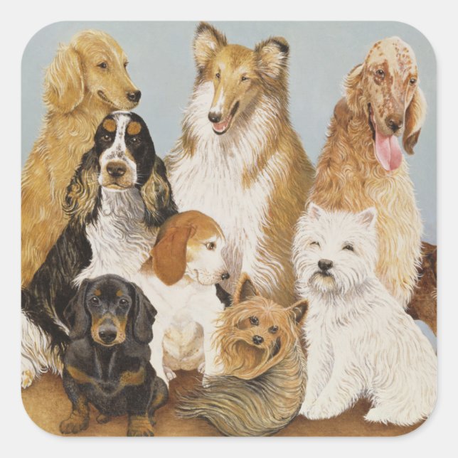 Pegatina Cuadrada Cena de perros (Anverso)