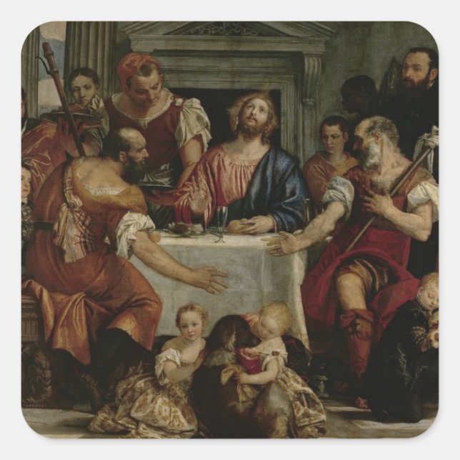 Pegatina Cuadrada Cena en Emmaus (aceite sobre lienzo) (Anverso)