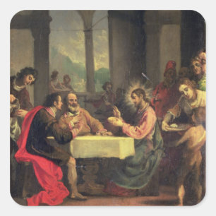 Pegatina Cuadrada Cena en Emmaus, c.1600-05 (aceite en panel)
