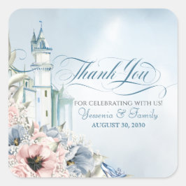 Pegatina Cuadrada Cenicienta Fairy Tale Light Blue Pink Gracias