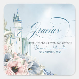 Pegatina Cuadrada Cenicienta Hada Tale Azul Rosa Favor Español