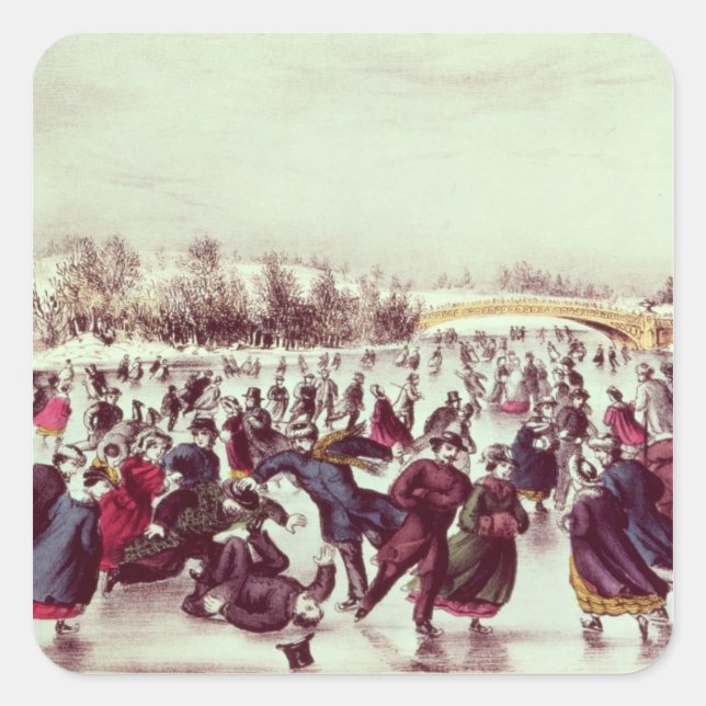 Pegatina Cuadrada Central Park, Invierno: El Carnaval del Patinaje (Anverso)