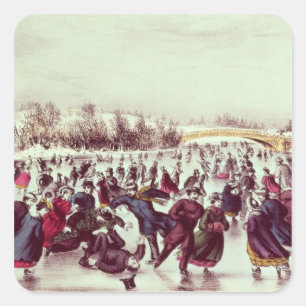 Pegatina Cuadrada Central Park, Invierno: El Carnaval del Patinaje
