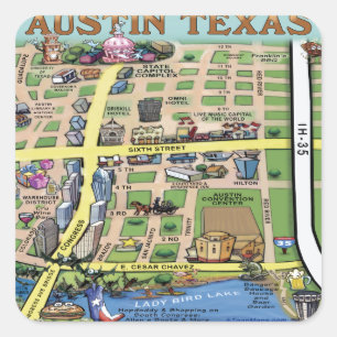 Pegatina Cuadrada Centro de Austin Texas 14