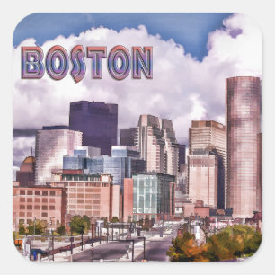 Pegatina Cuadrada Centro de Boston: TEXTO de iluminación dinámica de
