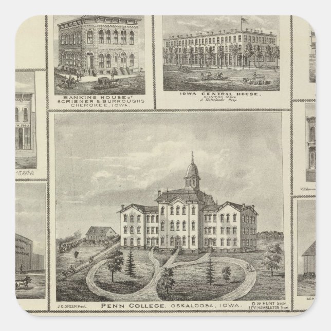 Pegatina Cuadrada Centro de estudios superiores, Edificios de Oskalo (Anverso)