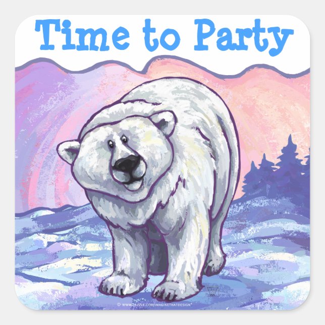 Pegatina Cuadrada Centro de Fiesta del oso polar (Anverso)