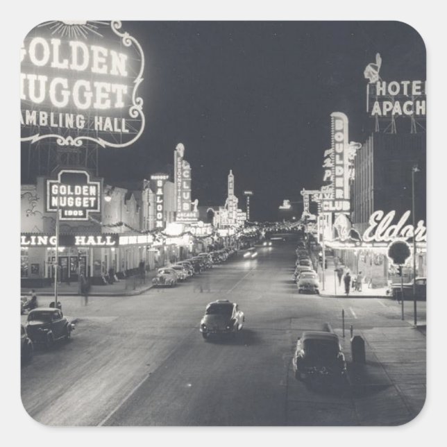 Pegatina Cuadrada Centro de Las Vegas Retro (Anverso)