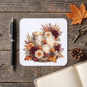 Pegatina Cuadrada Centro de mesa de vela floral de otoño rústico