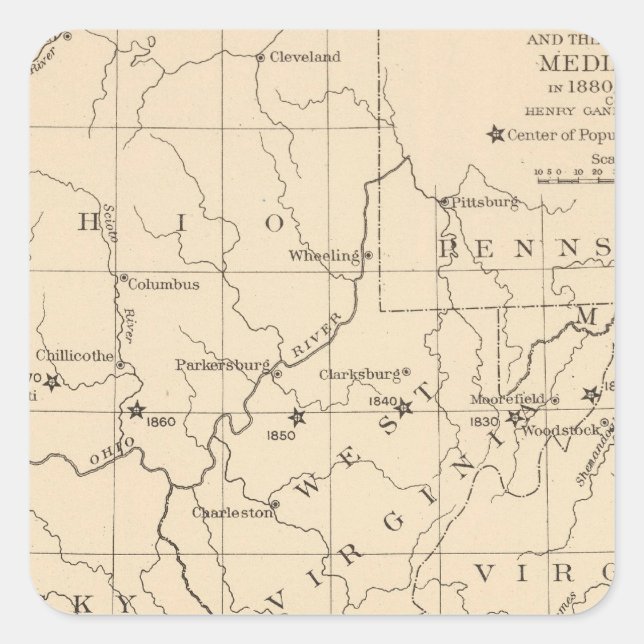 Pegatina Cuadrada Centro de población 17901900 (Anverso)