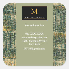 Pegatina Cuadrada Cepillo verde elegante con oro y negro