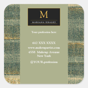 Pegatina Cuadrada Cepillo verde elegante con oro y negro