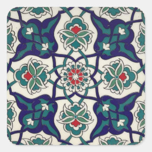 Pegatina Cuadrada Cerámica floral azul turca