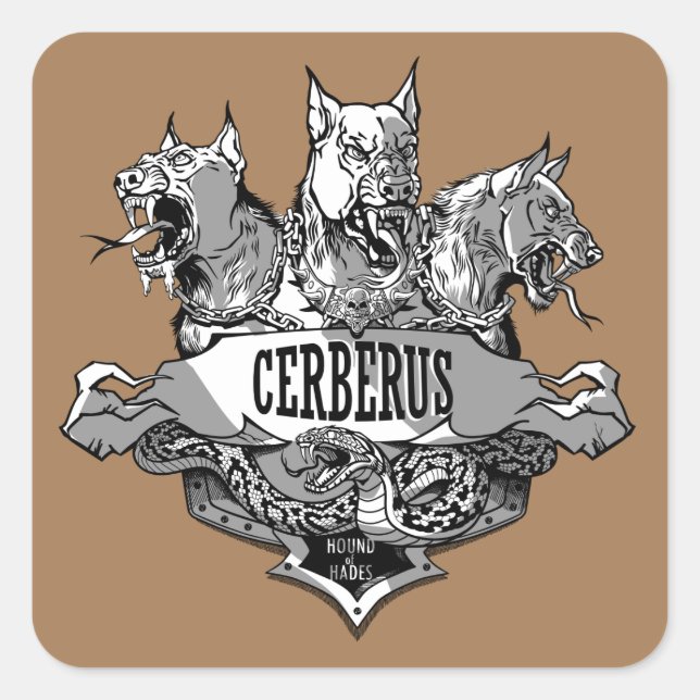 Pegatina Cuadrada Cerberus y Serpiente (Anverso)