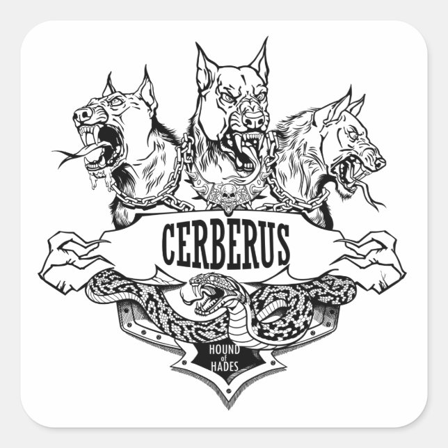 Pegatina Cuadrada Cerberus y Serpiente (Anverso)