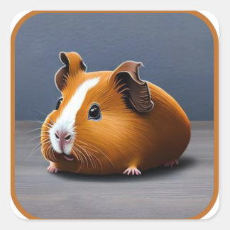 Pegatina Cuadrada Cerdito de Guinea Dulce y Peludo #12