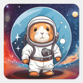 Pegatina Cuadrada Cerdo de Guinea en el espacio