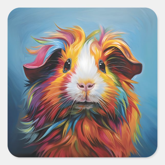 Pegatina Cuadrada Cerdo de Guinea vibrante (Anverso)