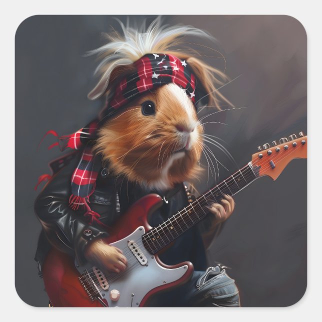 Pegatina Cuadrada Cerdo de Rock n Roll (Anverso)