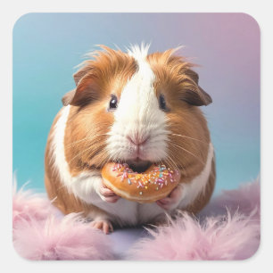 Pegatina Cuadrada Cerdo guineano con gradiente Donut Pastel