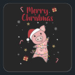 Pegatina Cuadrada Cerdo Merry Christmas Animals Cerdos<br><div class="desc">El cerdo para Navidades con luces de hadas. Animales divertidos con regalos y nieve para las vacaciones. También es gracioso para los Navidades en julio. Los cerdos son animales bonitos y perfectos para los Navidades.</div>