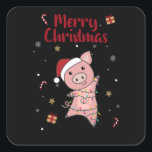 Pegatina Cuadrada Cerdo Merry Christmas Animals Cerdos<br><div class="desc">El cerdo para Navidades con luces de hadas. Animales divertidos con regalos y nieve para las vacaciones. También es gracioso para los Navidades en julio. Los cerdos son animales bonitos y perfectos para los Navidades.</div>