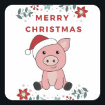 Pegatina Cuadrada Cerdo Merry Christmas Animals Cerdos<br><div class="desc">El cerdo para Navidades con luces de hadas. Animales divertidos con regalos y nieve para las vacaciones. También es gracioso para los Navidades en julio. Los cerdos son animales bonitos y perfectos para los Navidades.</div>