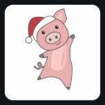 Pegatina Cuadrada Cerdo Merry Christmas Animals Cerdos<br><div class="desc">El cerdo para Navidades con luces de hadas. Animales divertidos con regalos y nieve para las vacaciones. También es gracioso para los Navidades en julio. Los cerdos son animales bonitos y perfectos para los Navidades.</div>
