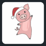 Pegatina Cuadrada Cerdo Merry Christmas Animals Cerdos<br><div class="desc">El cerdo para Navidades con luces de hadas. Animales divertidos con regalos y nieve para las vacaciones. También es gracioso para los Navidades en julio. Los cerdos son animales bonitos y perfectos para los Navidades.</div>